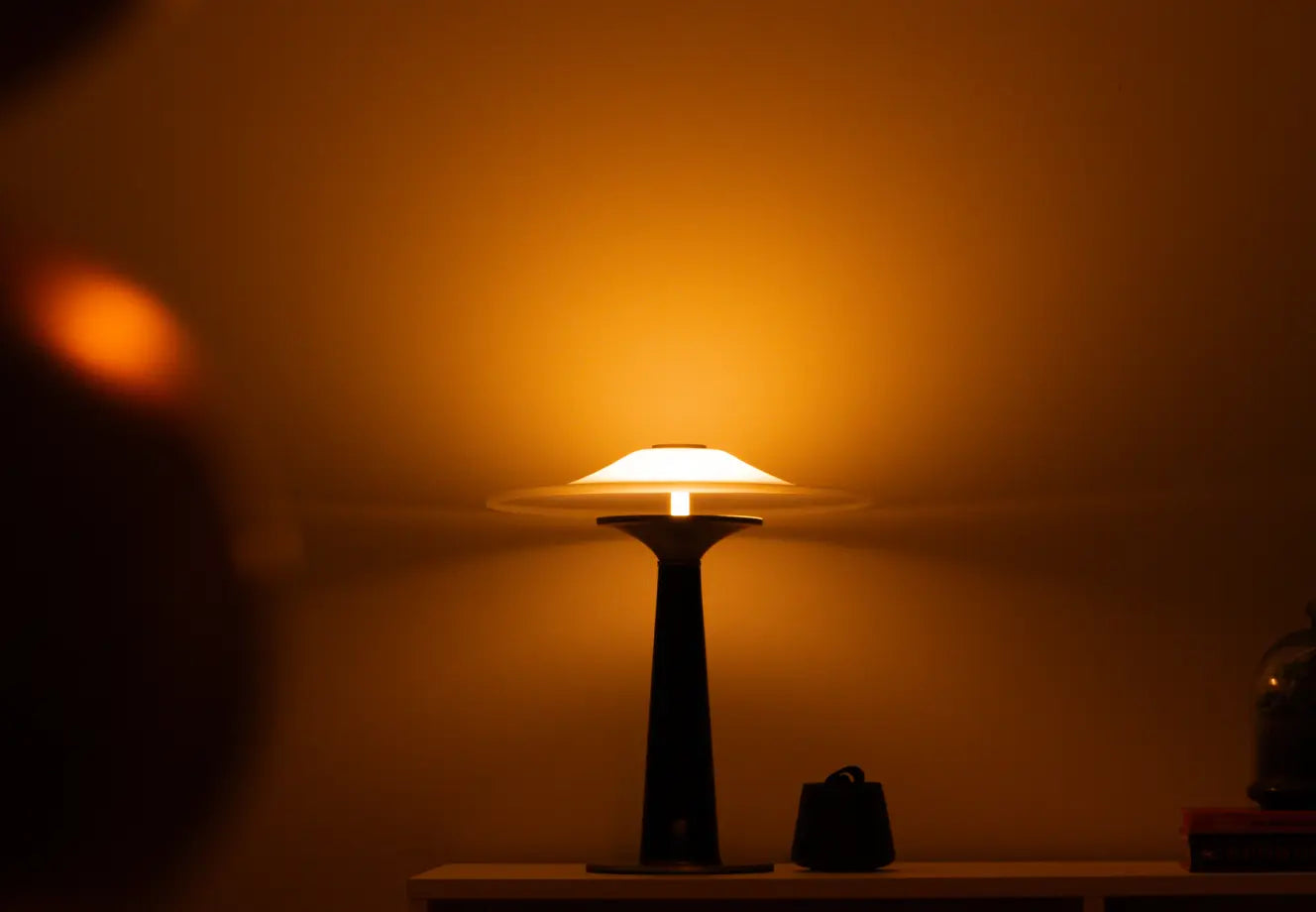 Premium modern table lamp with warm light on black stand