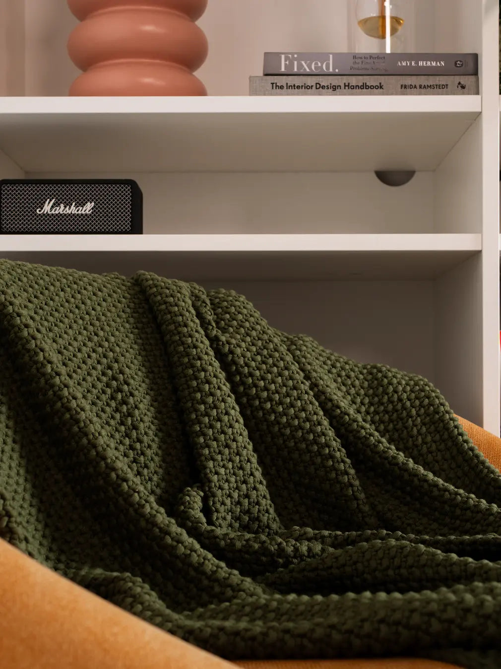 Alpine Cotton Knitted Throw- Green