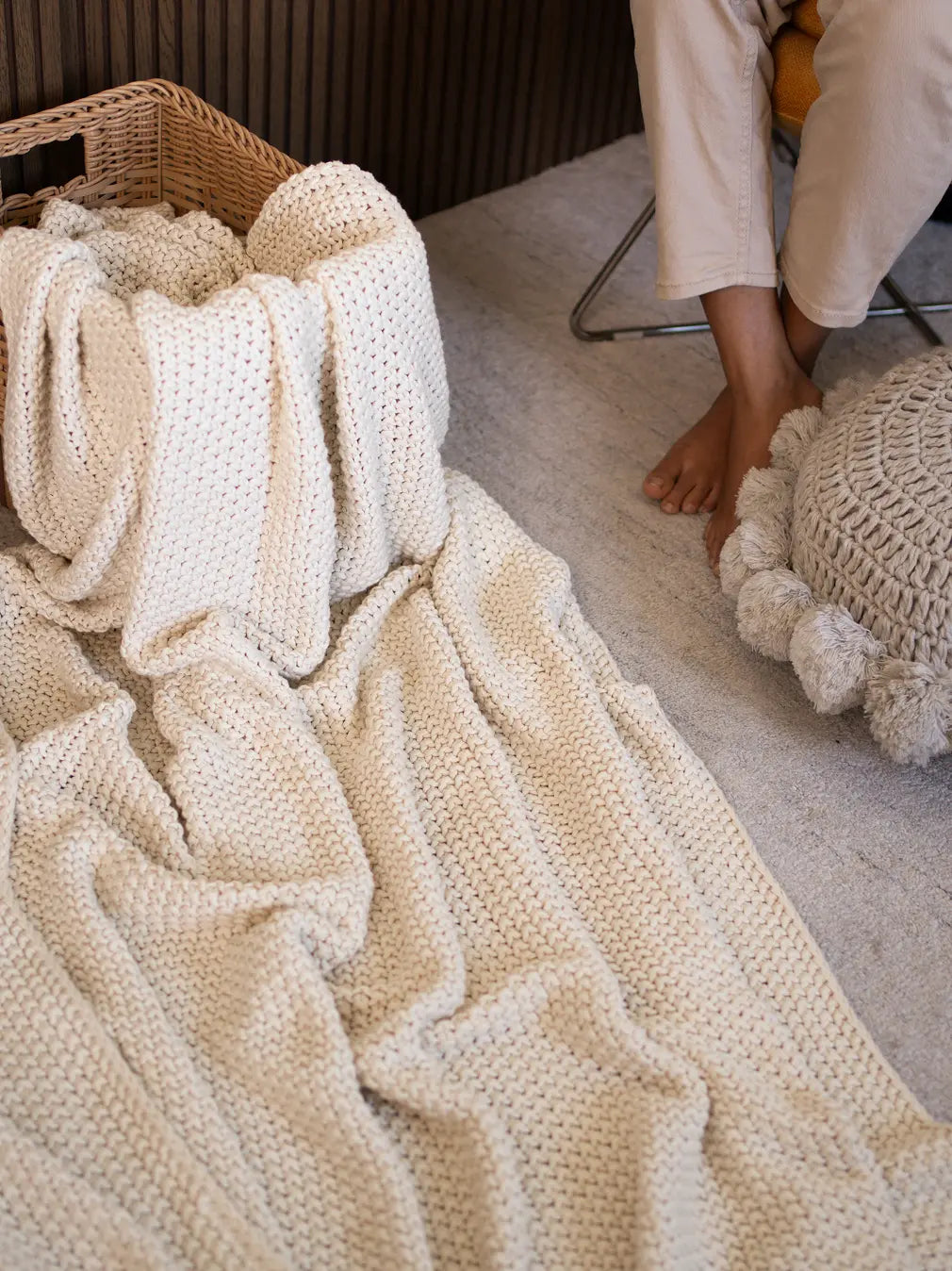 Alpine Cotton Knitted Throw- Off-White