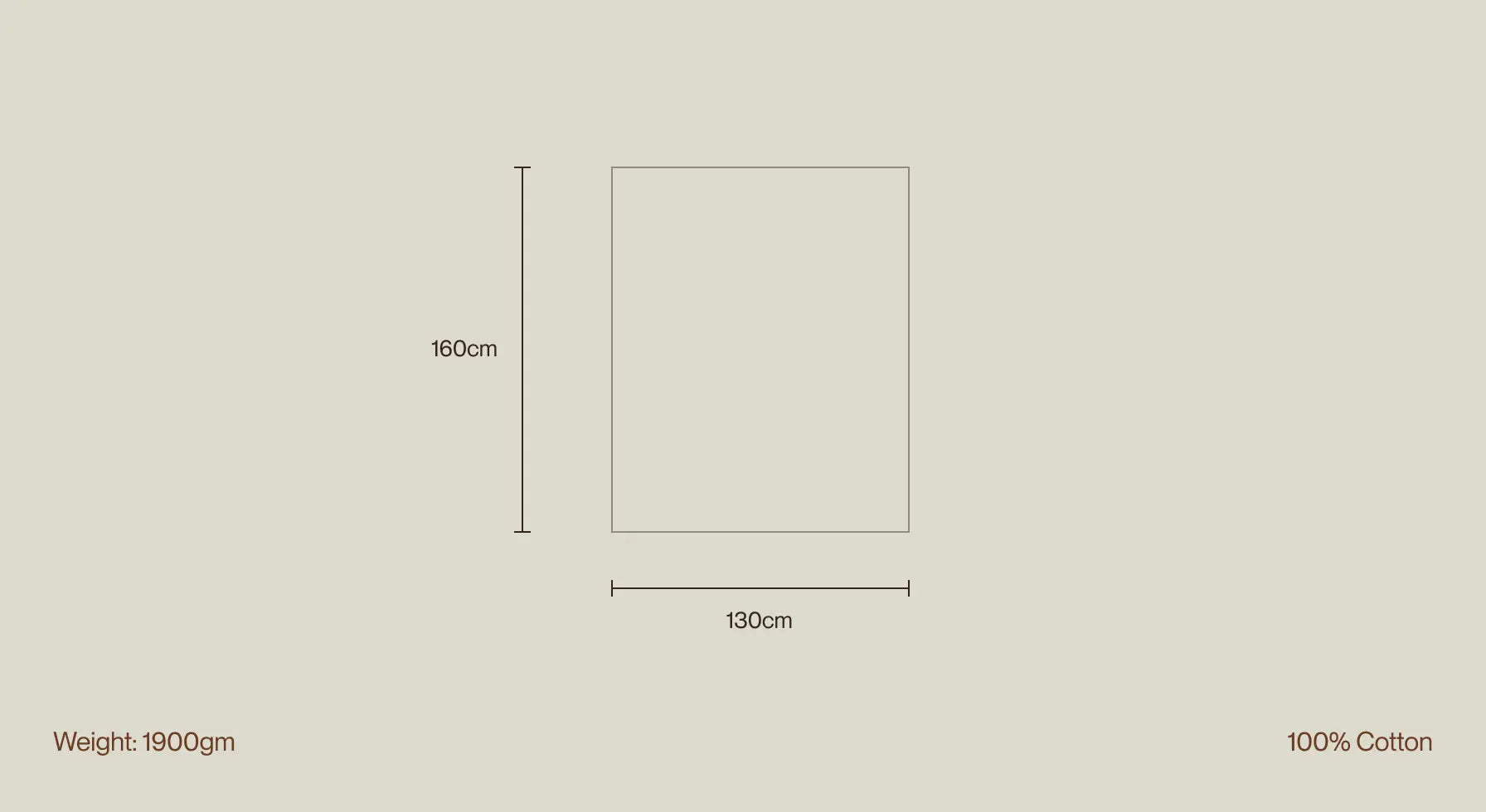 Alpine Cotton Knitted Throw dimension diagram with 130cm x 160cm size, 1900g weight, and 100% cotton fabric.