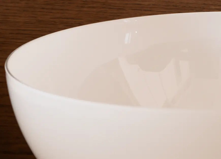 Glossy white glass shade of Arc Marble Table Lamp with smooth curved finish