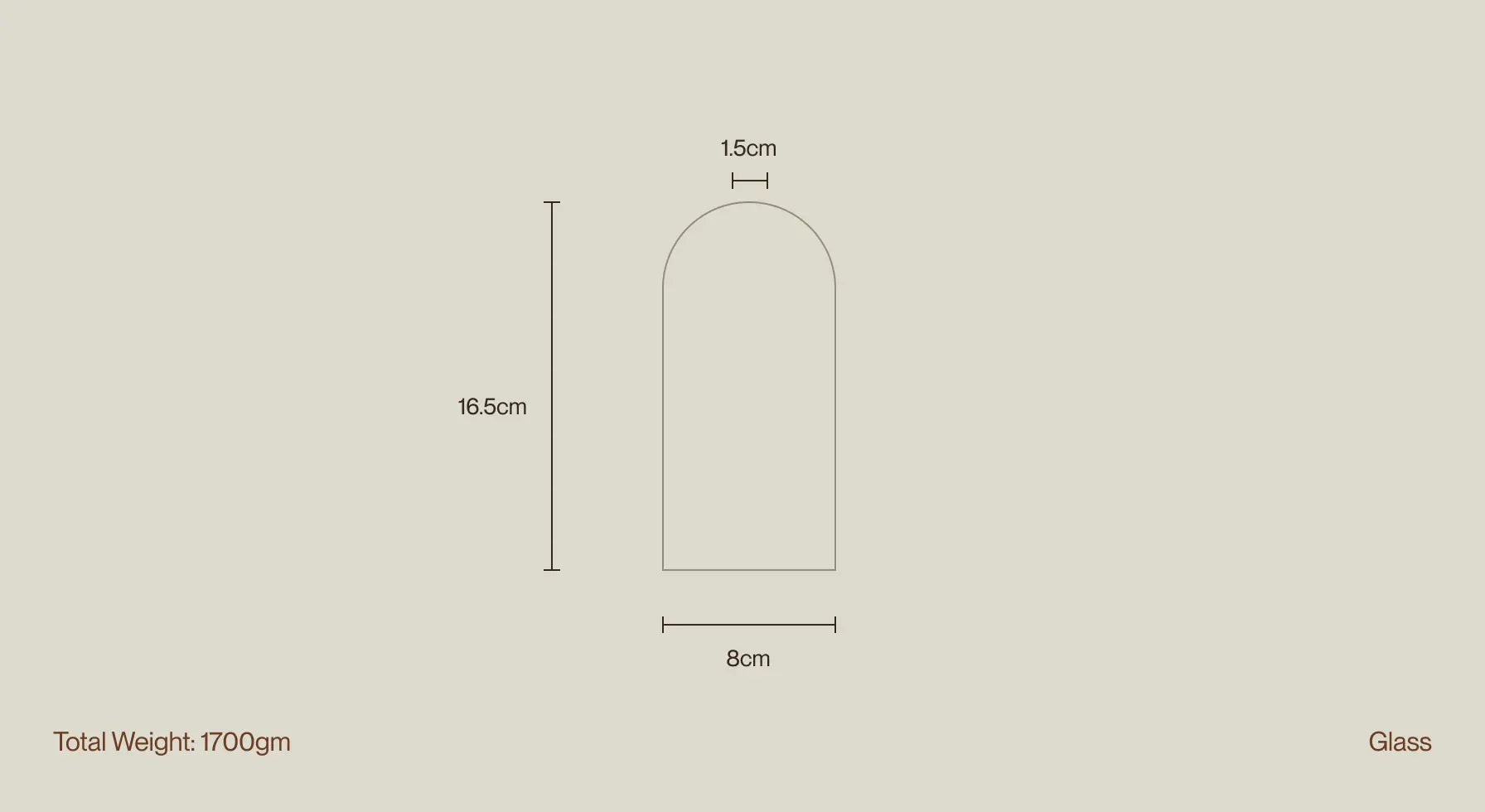 Calmma Glass Reed Diffuser dimension : 16.5cm H × 8cm W, 1.5cm arched opening, premium glass, 1700g.