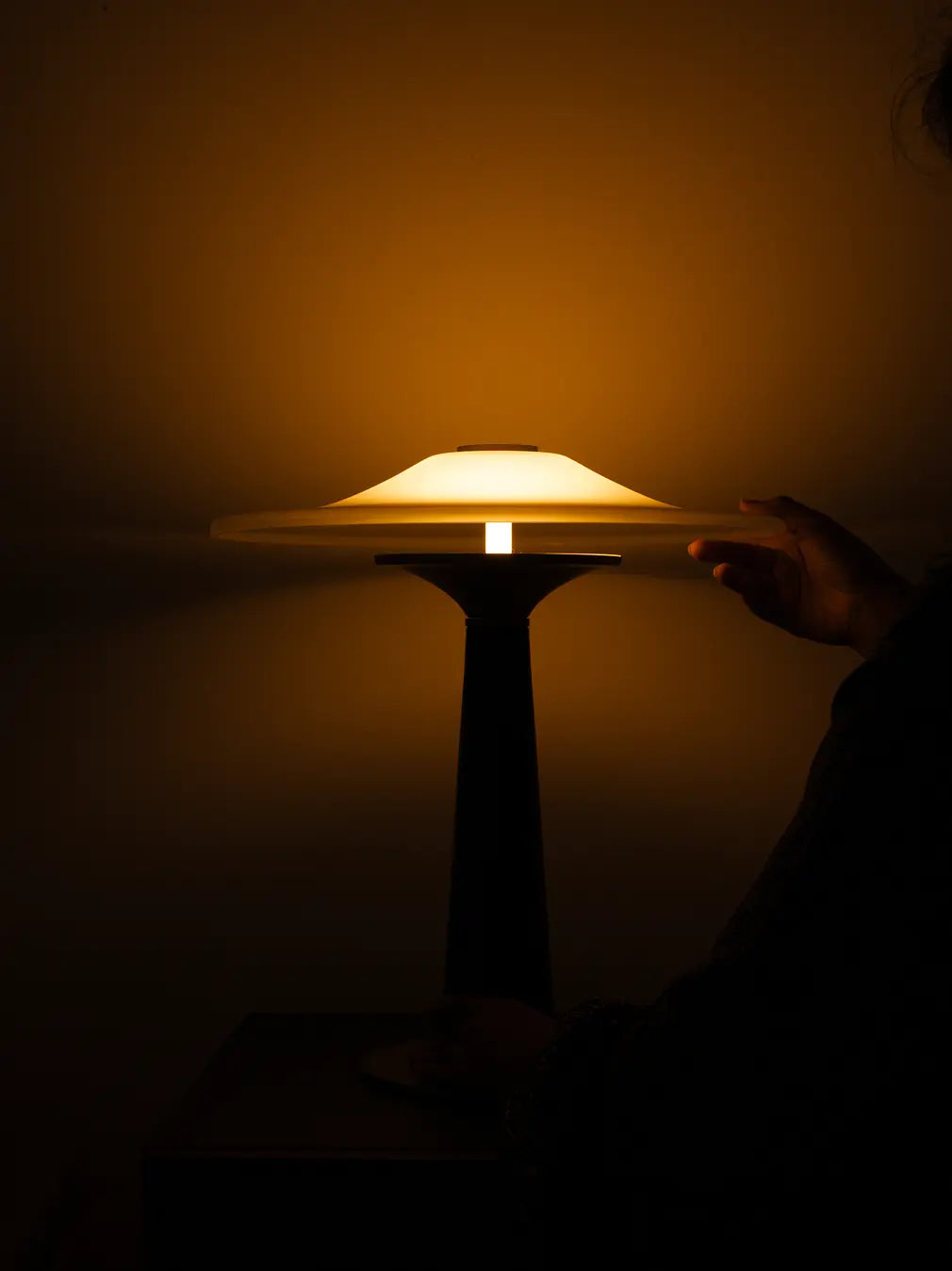 Touch control activated on premium Disc Glass Table Lamp with warm LED and frosted glass disc