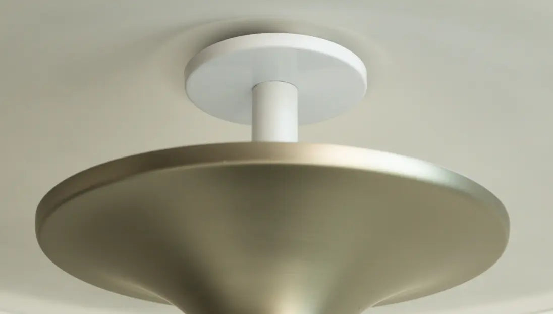 Sturdy white internal mount and metal connector detail of premium modern table lamp
