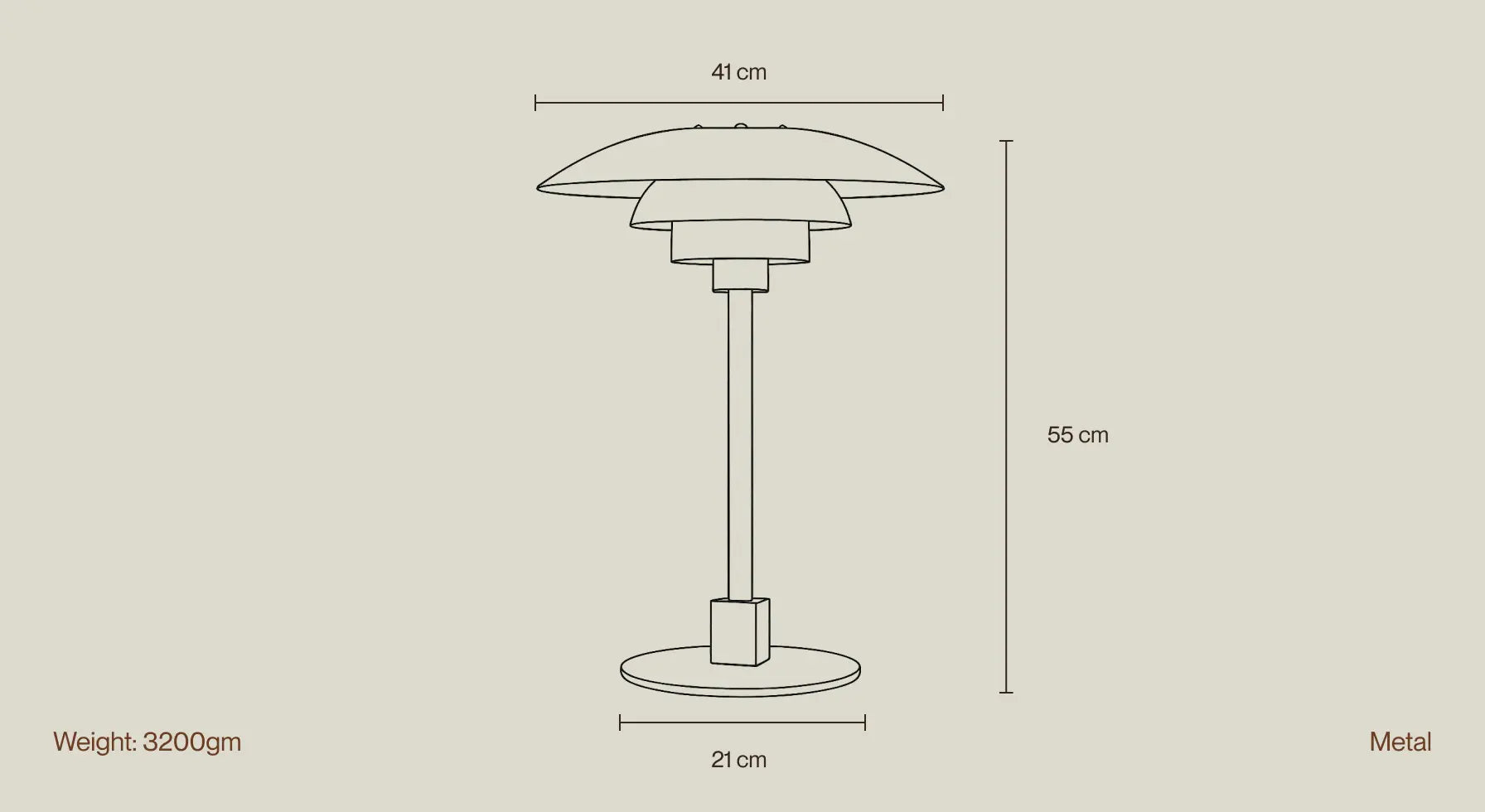 Echo Metal Table Lamp dimensions: 55 cm height, 41 cm shade, 21 cm base, metal, 3200 gm weight