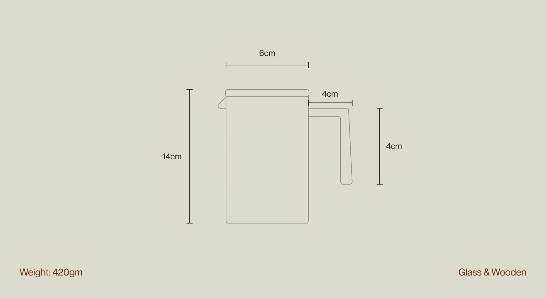 Dimensional illustration of the Pourfect Tea Infuser, detailing size, weight, and material