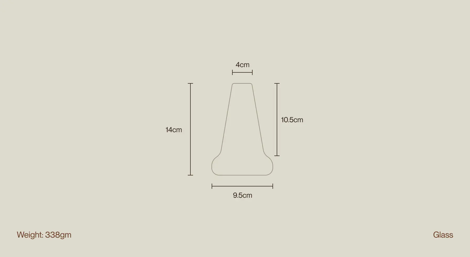 A minimal line drawing showcasing the dimensions and weight of the Pitcher Glass Vase - Long Neck.