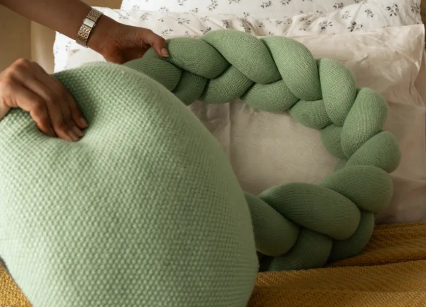 Removable Halo Nest Cushion in green with braided outer ring and central cushion detail