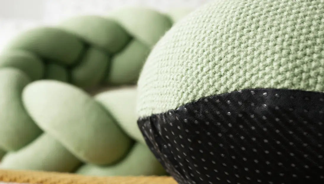 Non-slip bottom of Halo Nest Cushion Green with textured knit