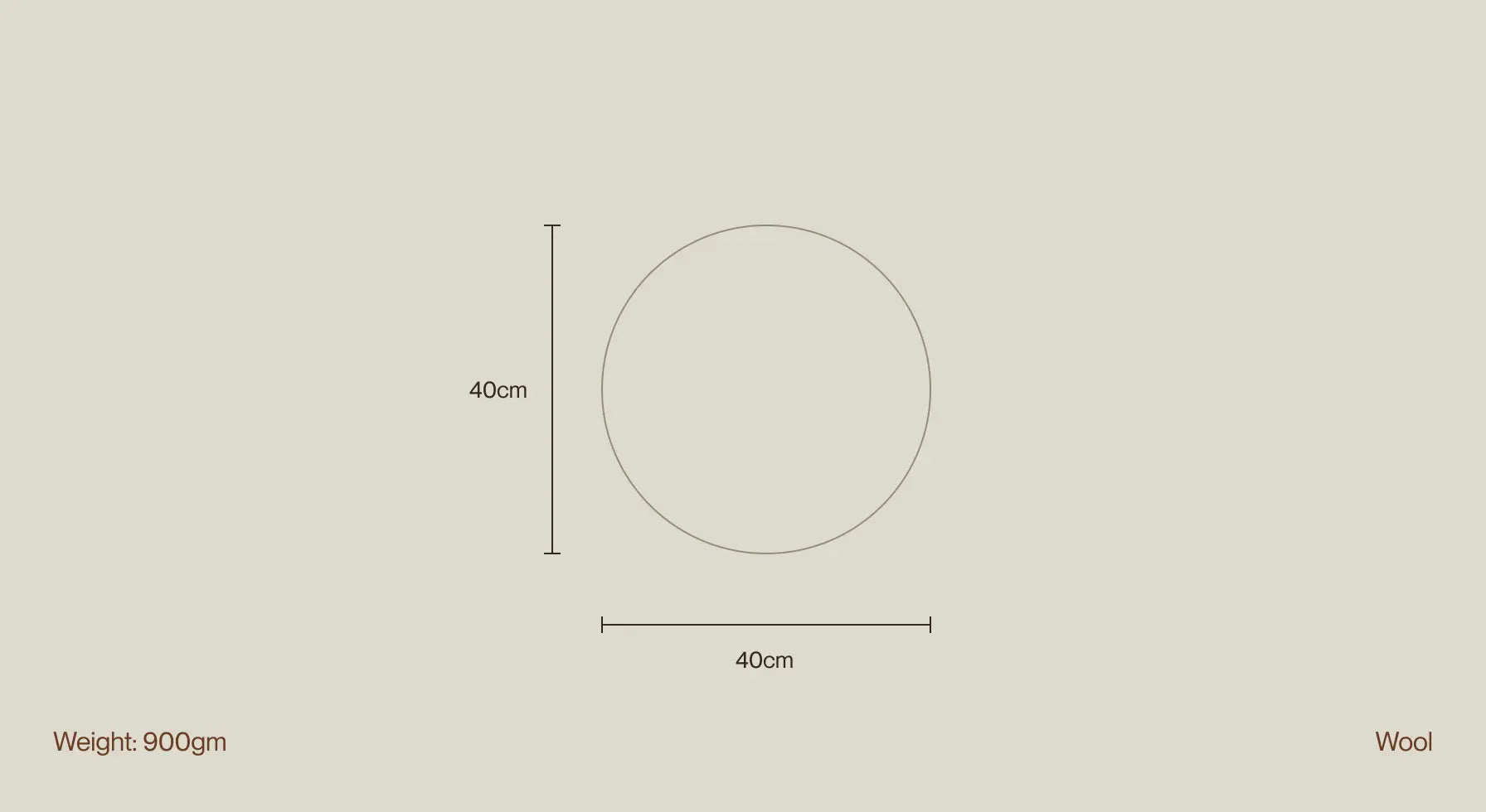 Size dimensions of the Halo Nest Cushion, illustrating its 40cm diameter and 900g weight.
