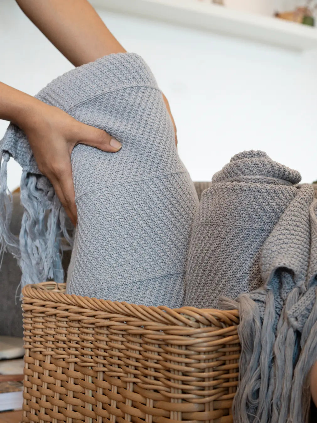 Sienna Cotton Knitted Throw- Grey Gharko - Main Image