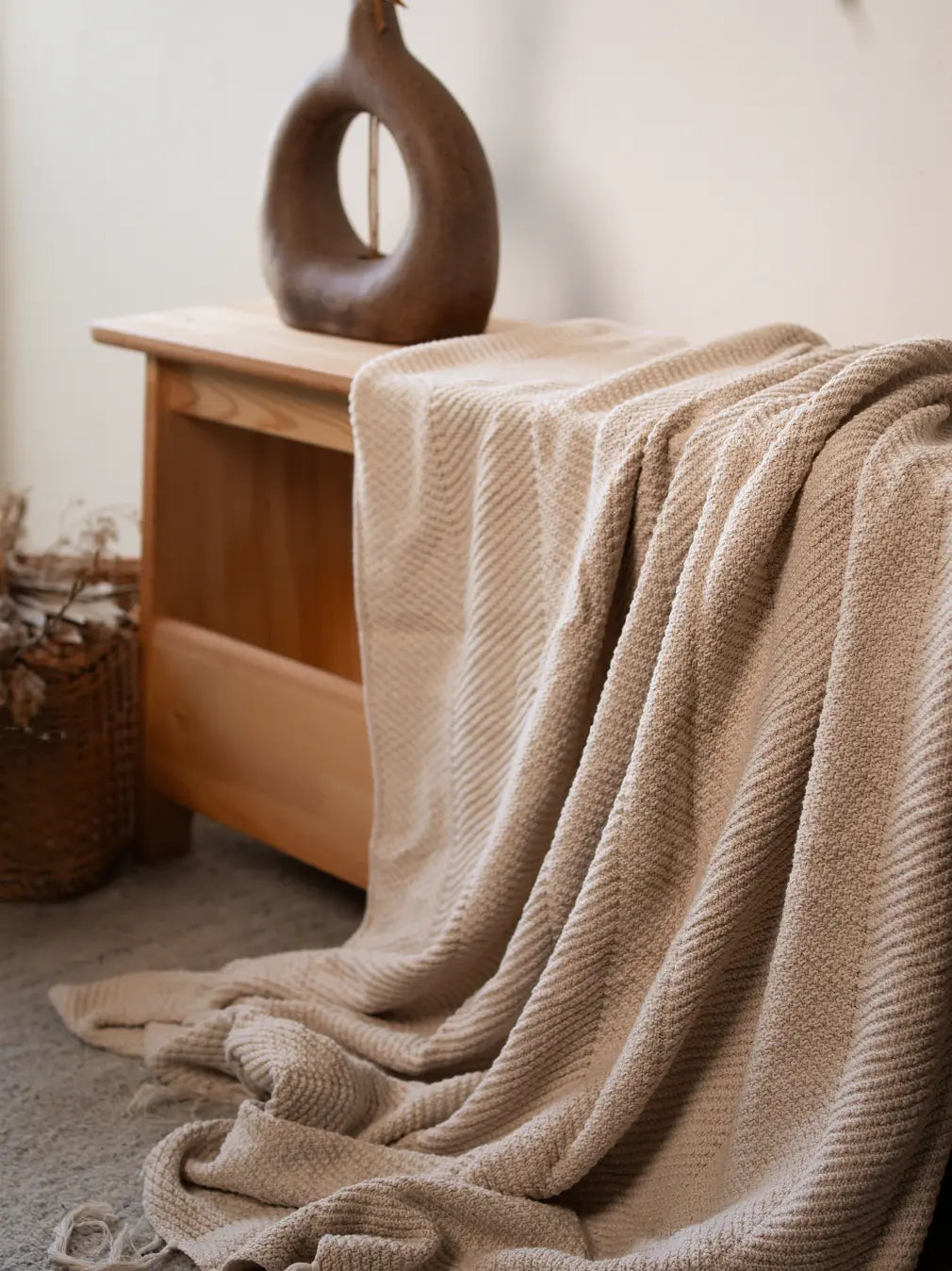 Sienna Cotton Knitted Throw- Beige