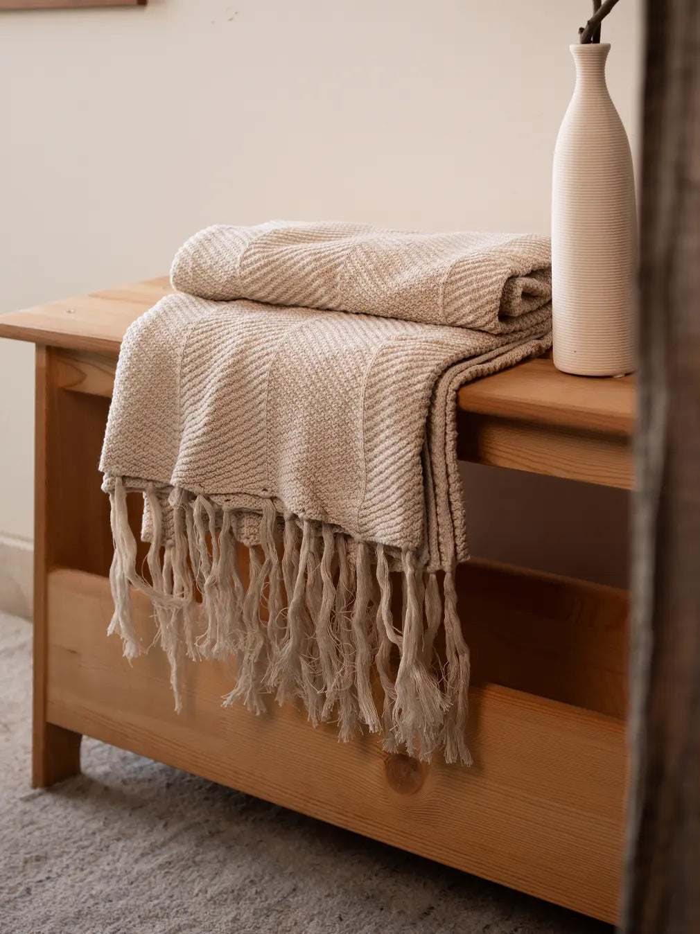 Sienna Cotton Knitted Throw- Beige