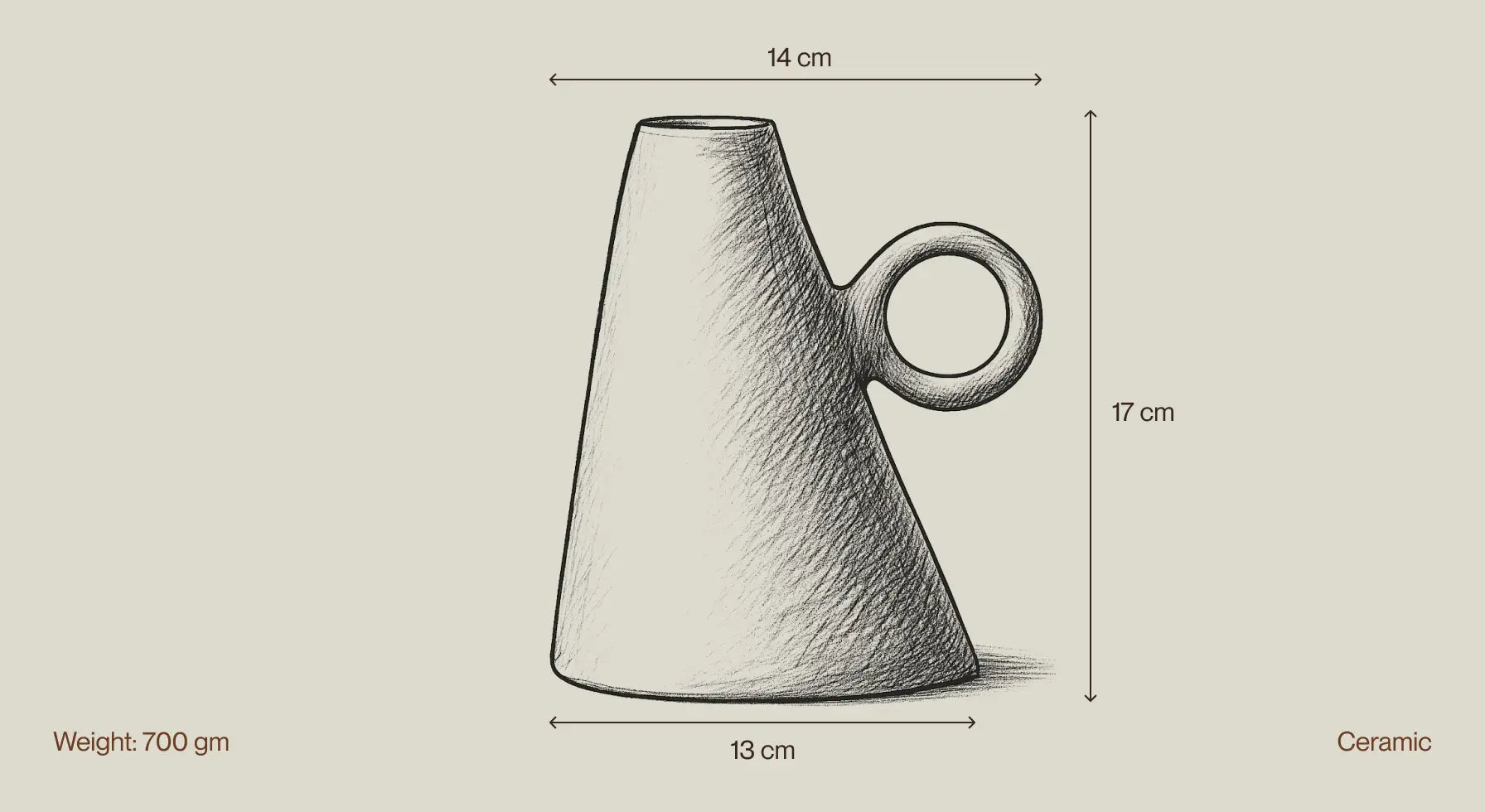 Illustration showing dimensions of modern ceramic flower vase design.