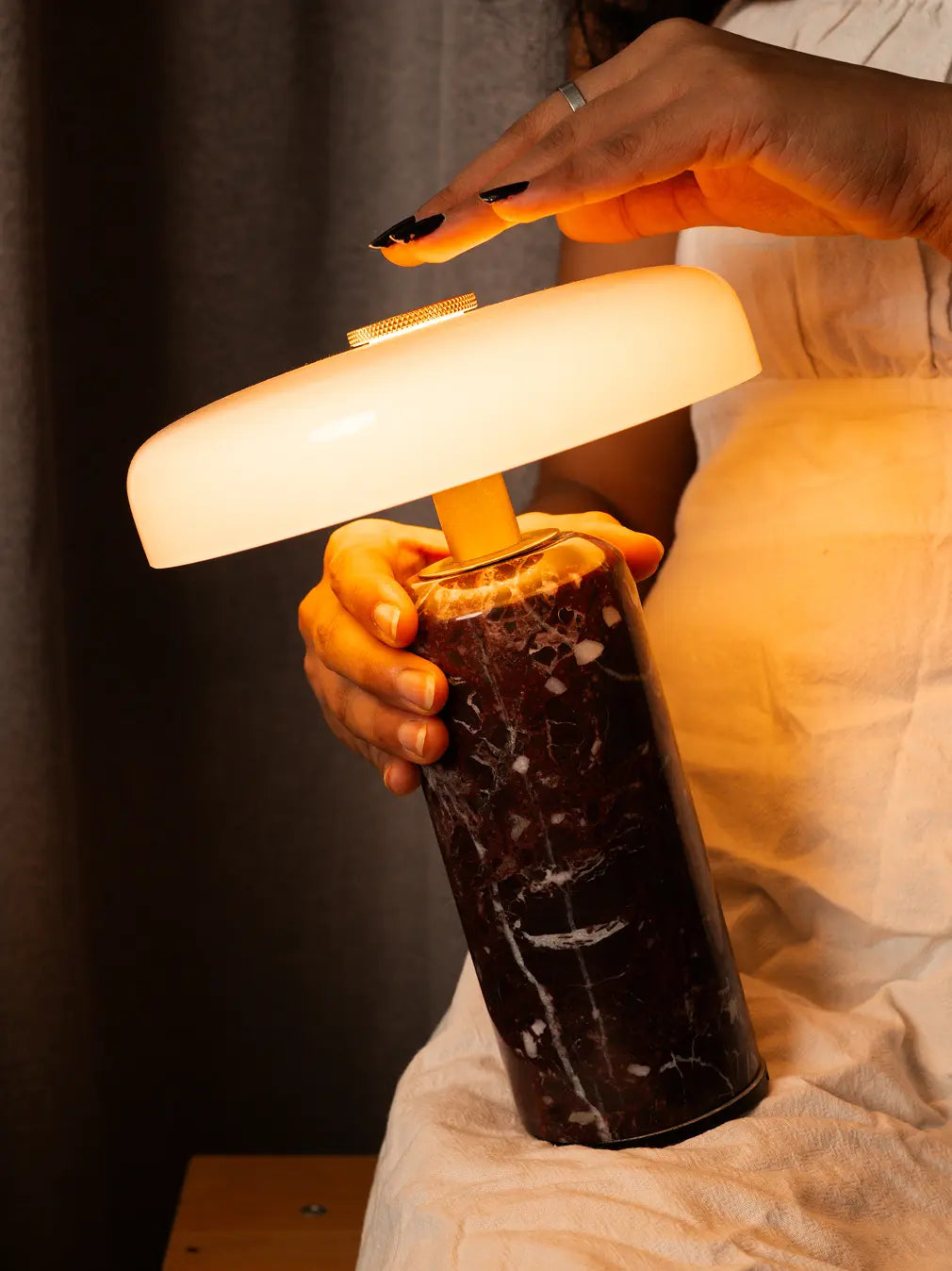 Alba Burgundy Marble Portable Table Lamp