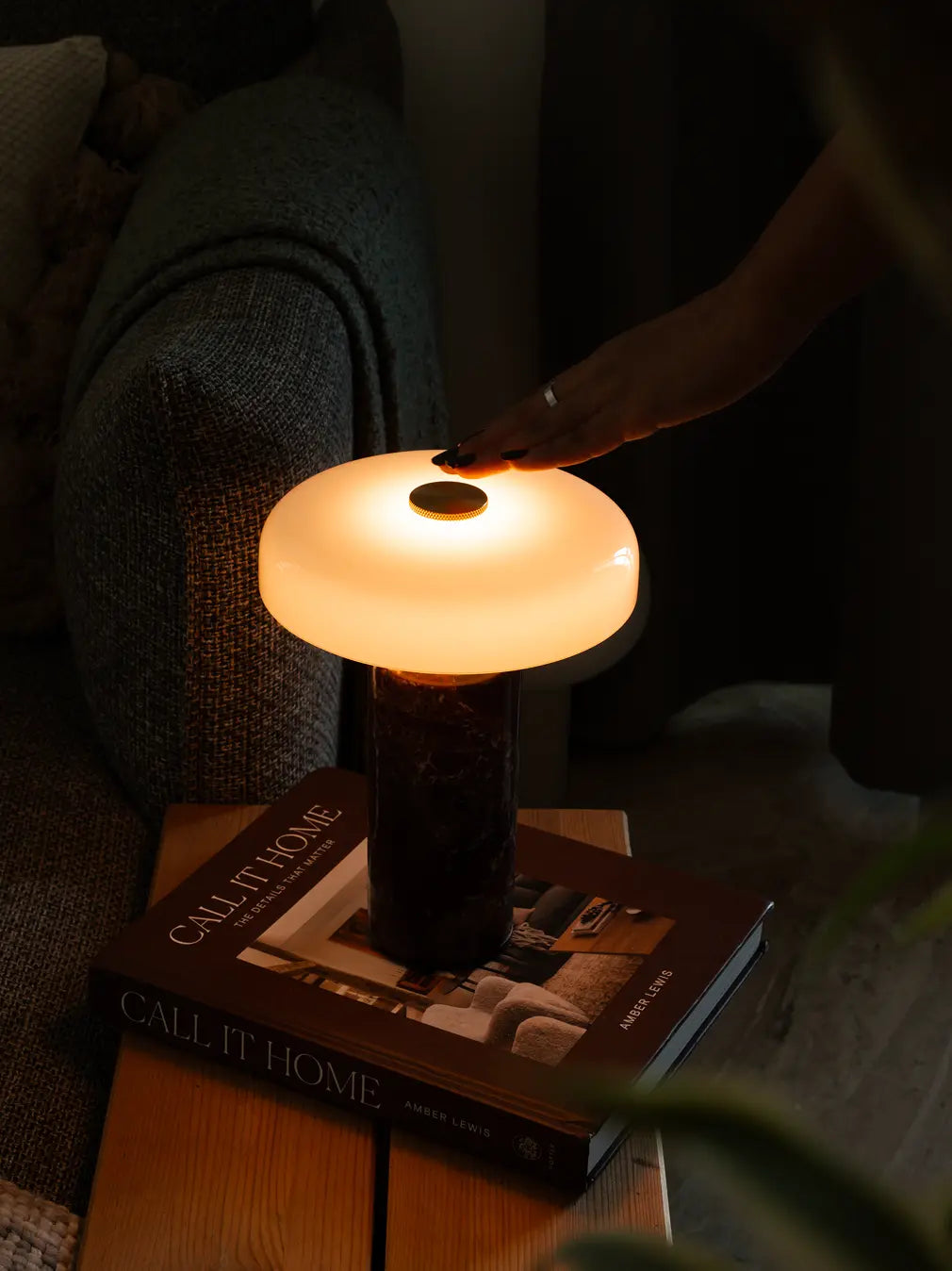 Alba Burgundy Marble Portable Table Lamp