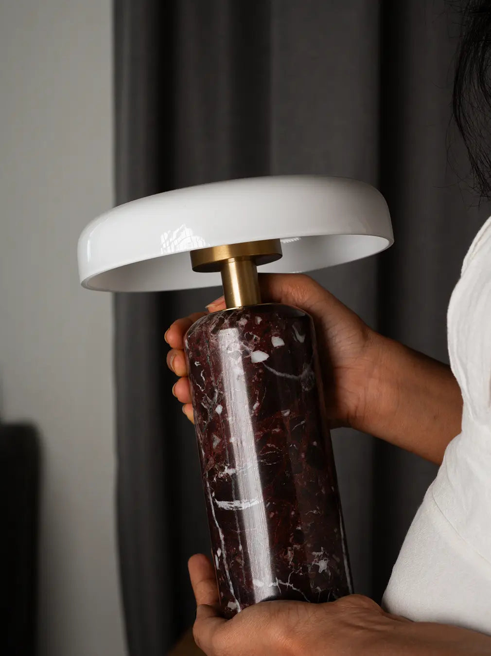 Alba Burgundy Marble Portable Table Lamp