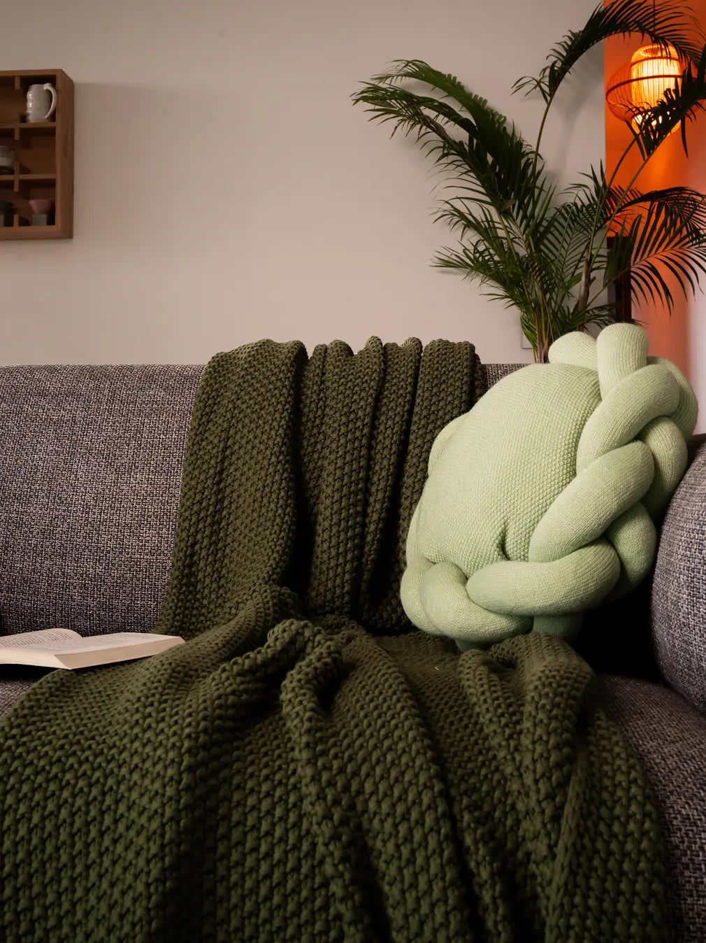Alpine Cotton Knitted Throw- Green