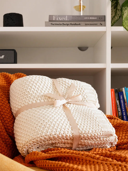 Alpine Cotton Knitted Throw- Off-White