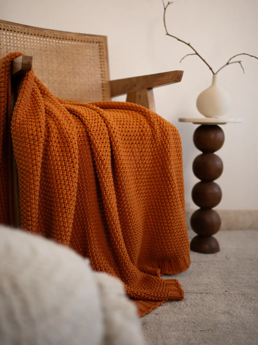Alpine Cotton Knitted Throw- Mustard