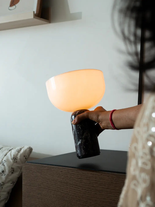 Arc Burgundy Marble Portable Table Lamp