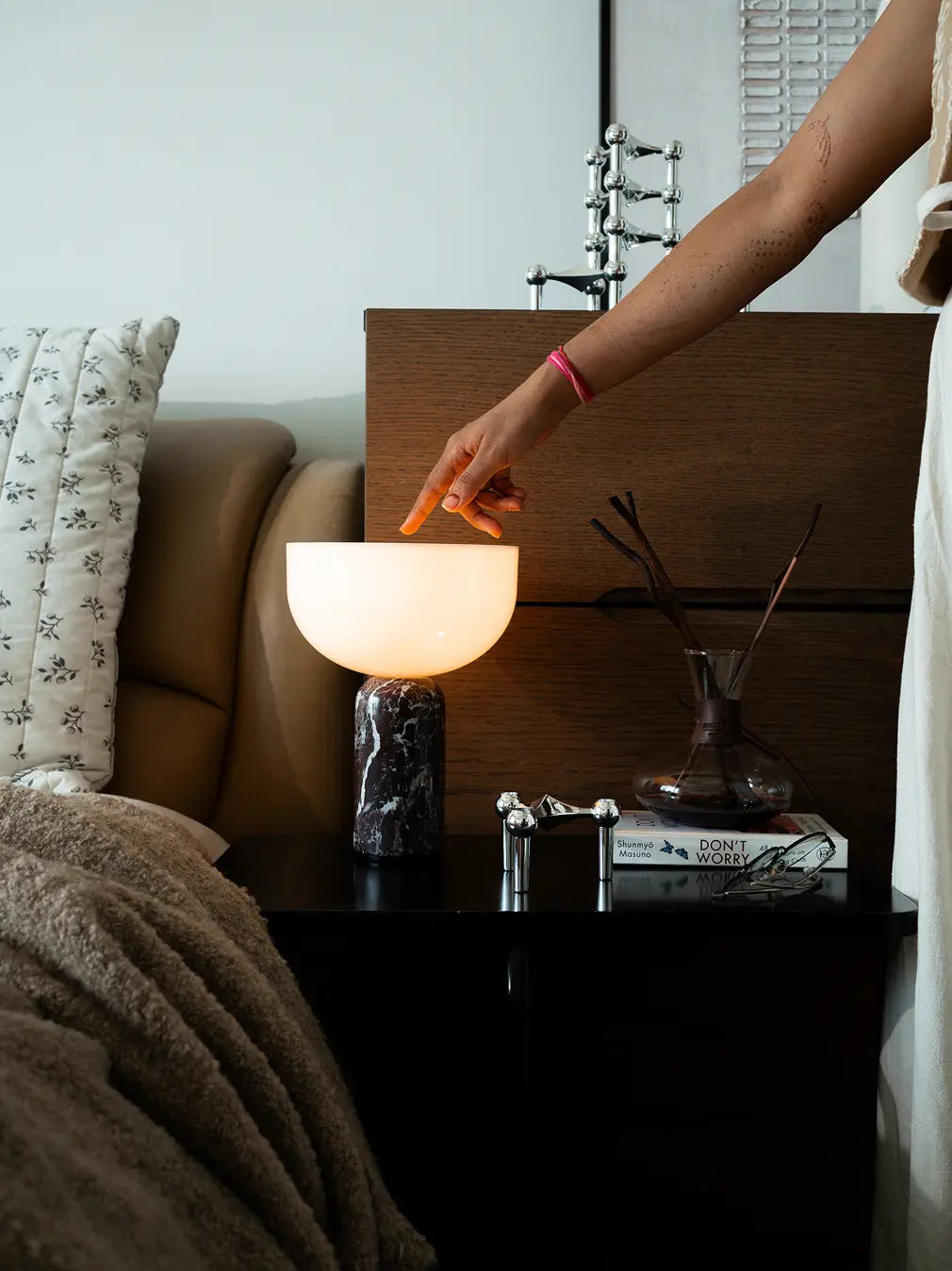 Arc Burgundy Marble Portable Table Lamp
