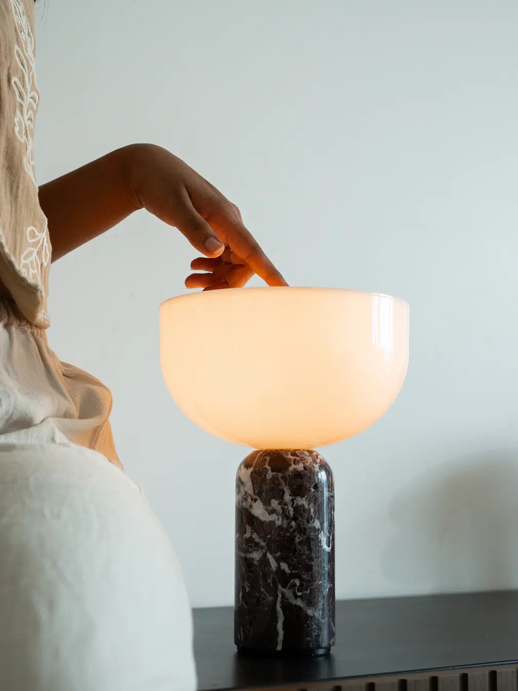 Arc Burgundy Marble Portable Table Lamp