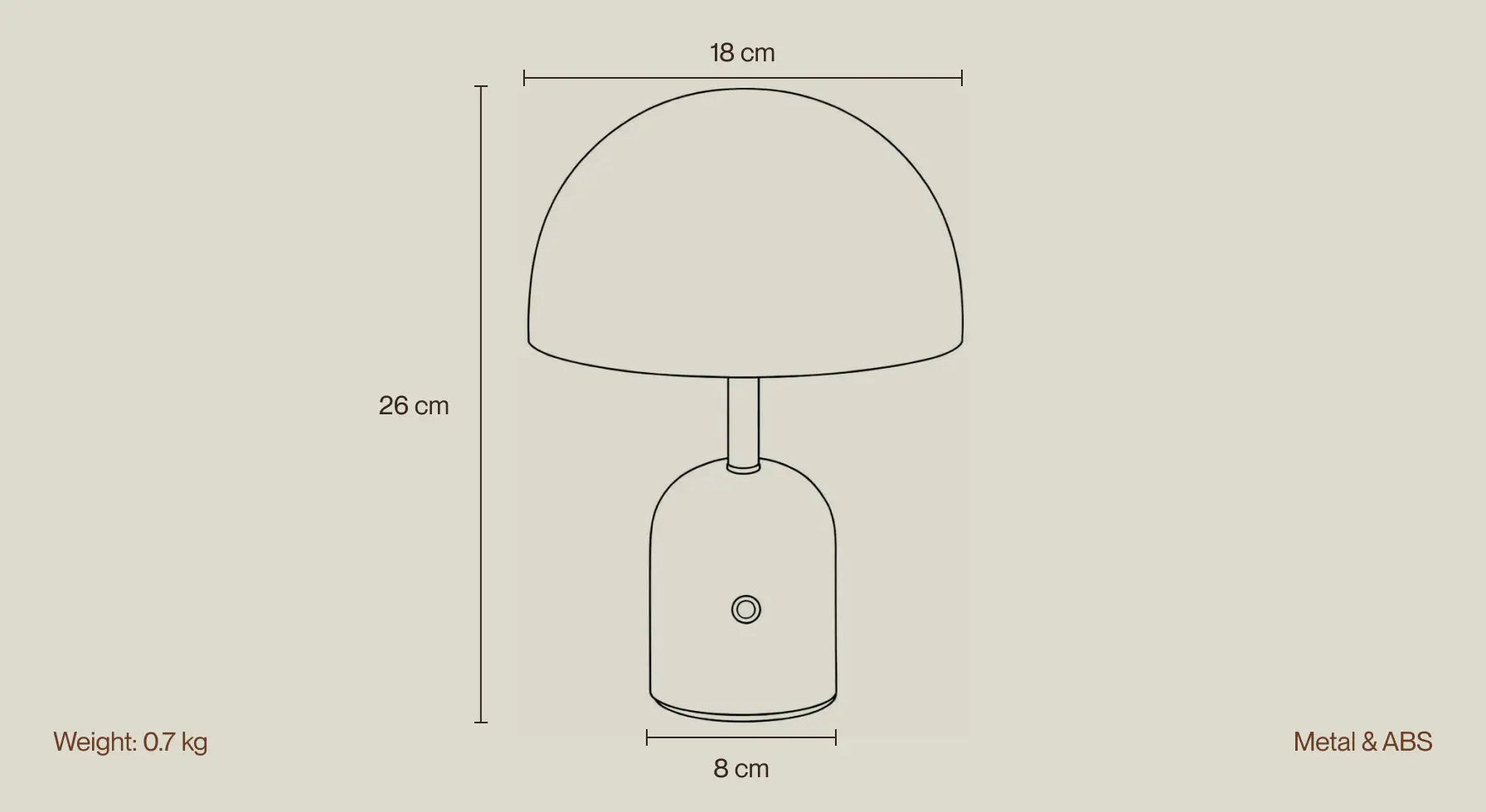Bell Portable Table Lamp dimensions 18cm x 26cm metal body