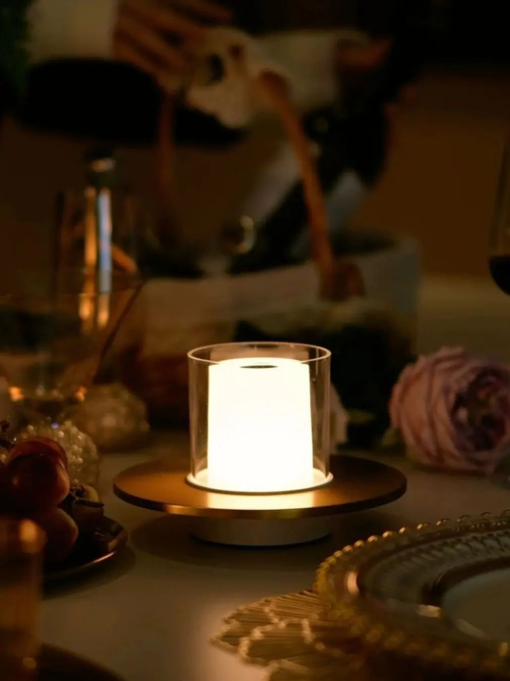 Candle Portable Table Lamp styling a cozy dinner table with soft ambient lighting
