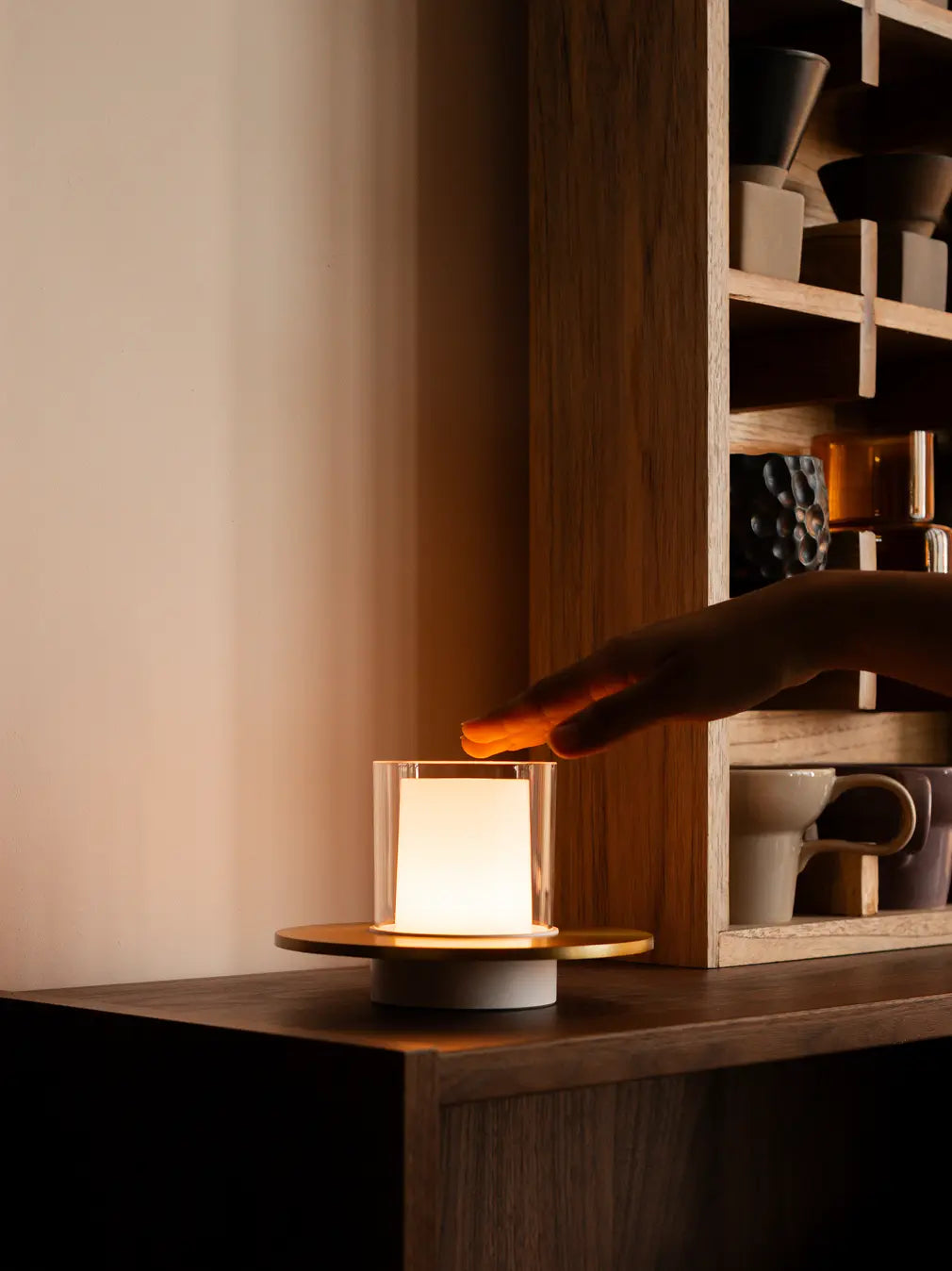 Touch dimmable portable lamp with warm light in modern home interior