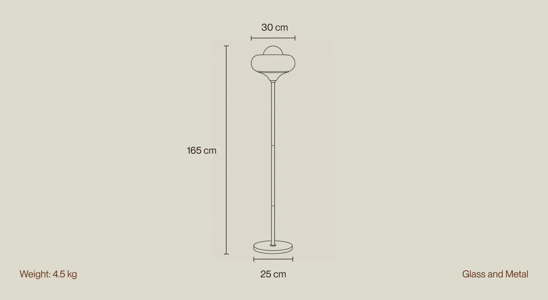 Dawn Glass Floor Lamp dimensions and materials illustration