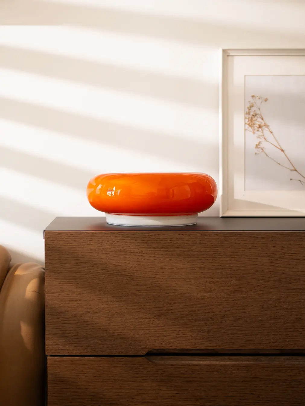 Donut Glass Lamp placed on a bedside table, demonstrating its versatility in bedroom decor