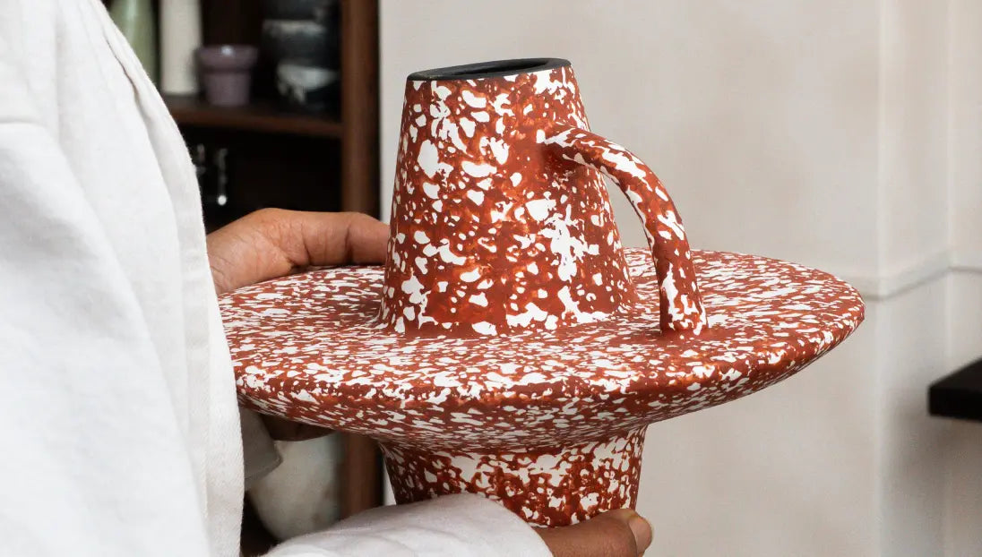 Side view of Ferro Base ceramic vase with bold sculptural silhouette