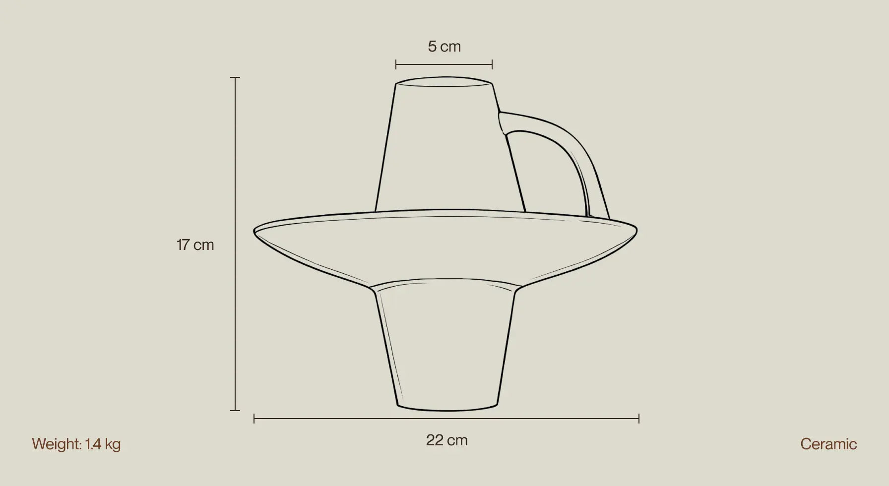 Ceramic vase size guide showing dimensions and weight details