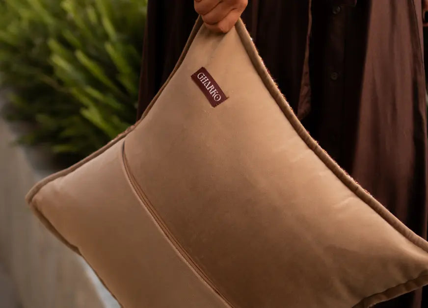 Back view of Fleck cushion cover with smooth finish and clean stitching.