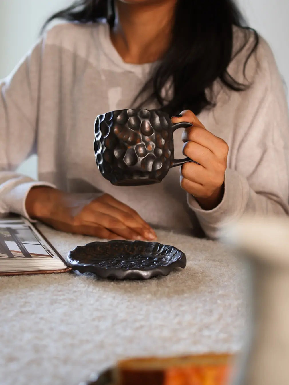 Hive Rustic Ceramic Coffee Cup and Saucer