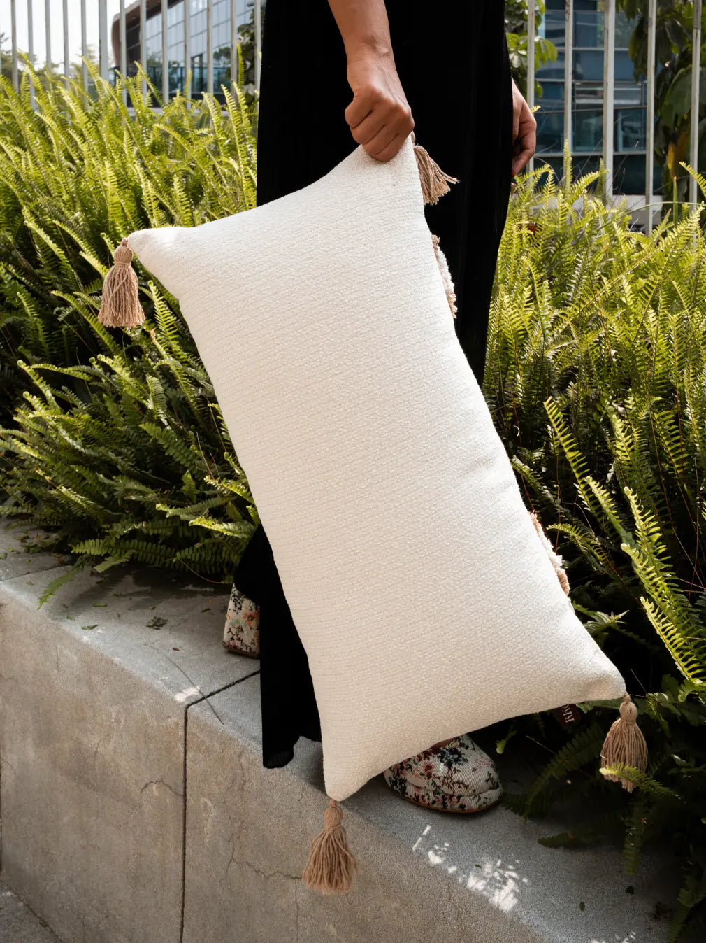 Back view of Kanso cushion cover highlighting clean finish and concealed zipper