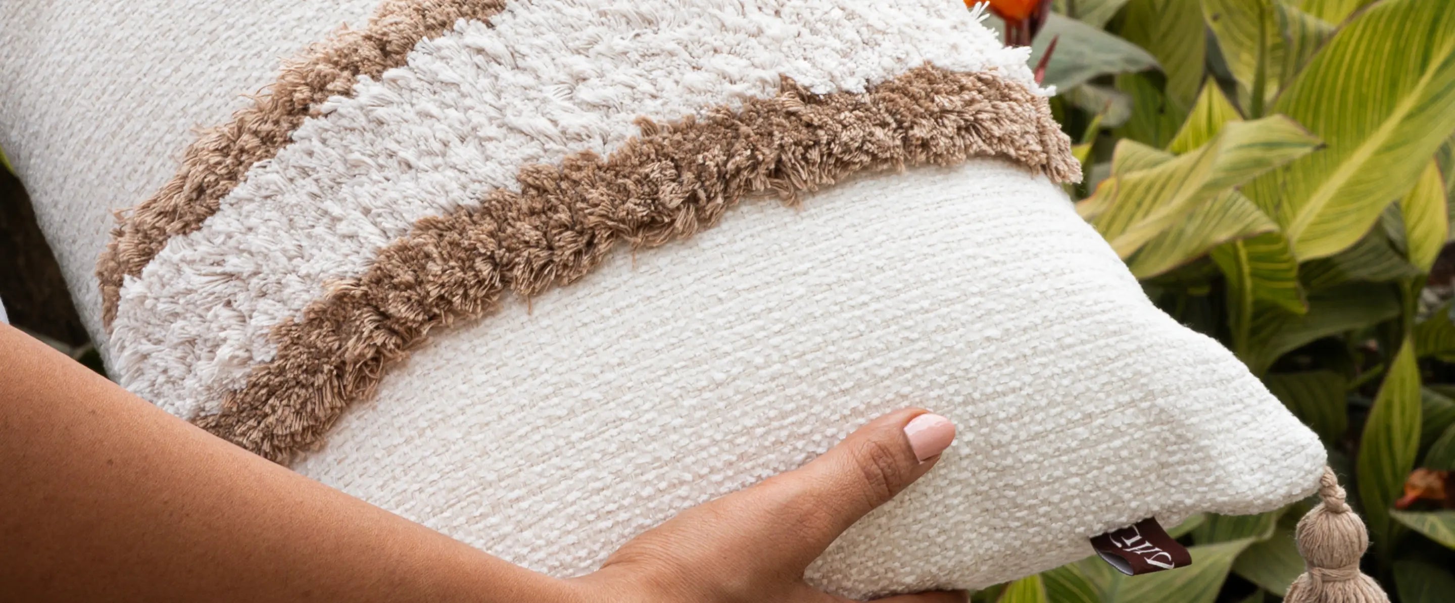 Close-up of Kanso cushion cover fabric texture highlighting soft woven polyester