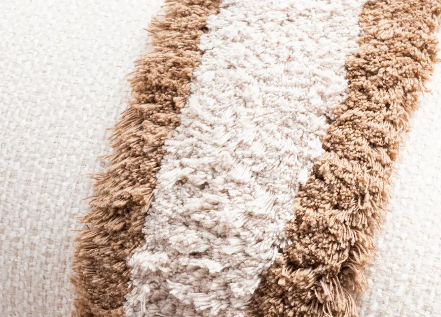 Close-up of Kanso cushion cover showing raised loop-pile woven stripe texture