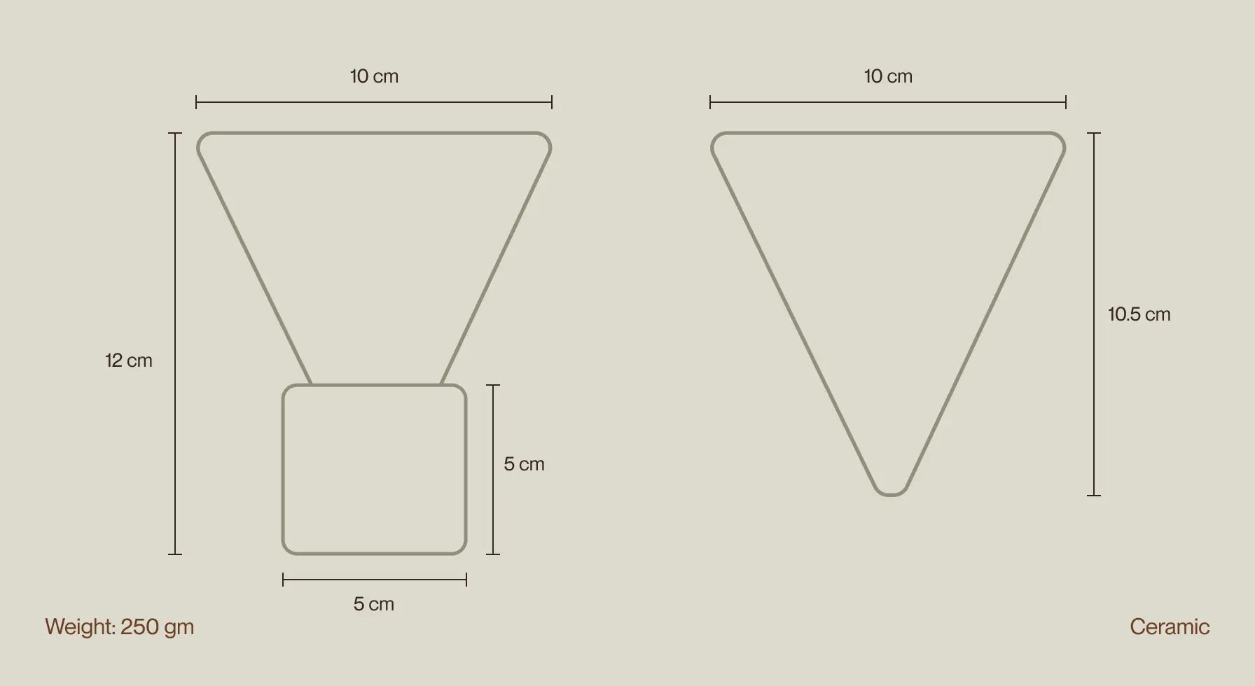 Ceramic coffee cup dimensions showing size, height, and balanced form