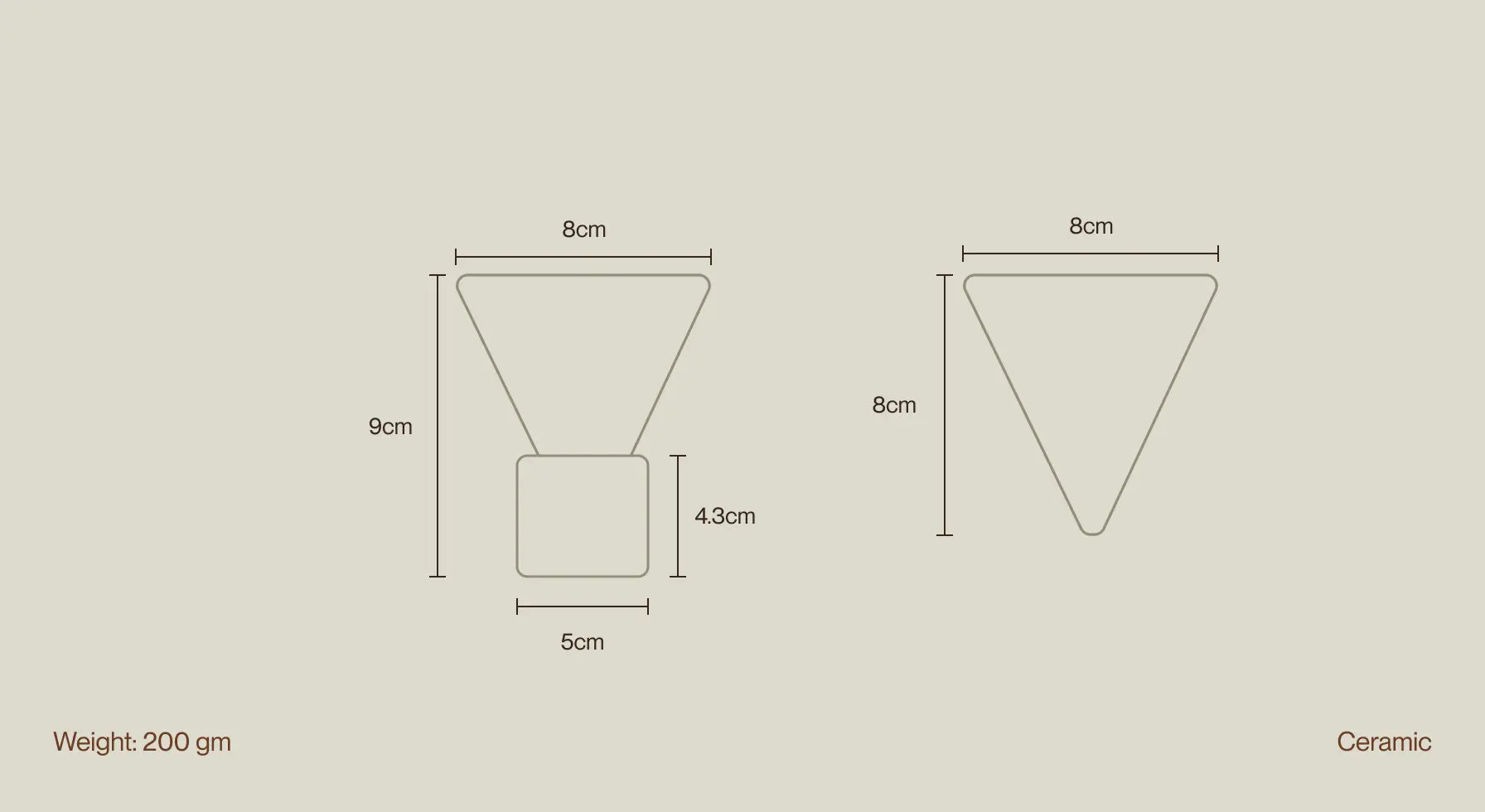 Dimensions of Kono Ceramic Coffee Cup with holder, showcasing size and shape specifications