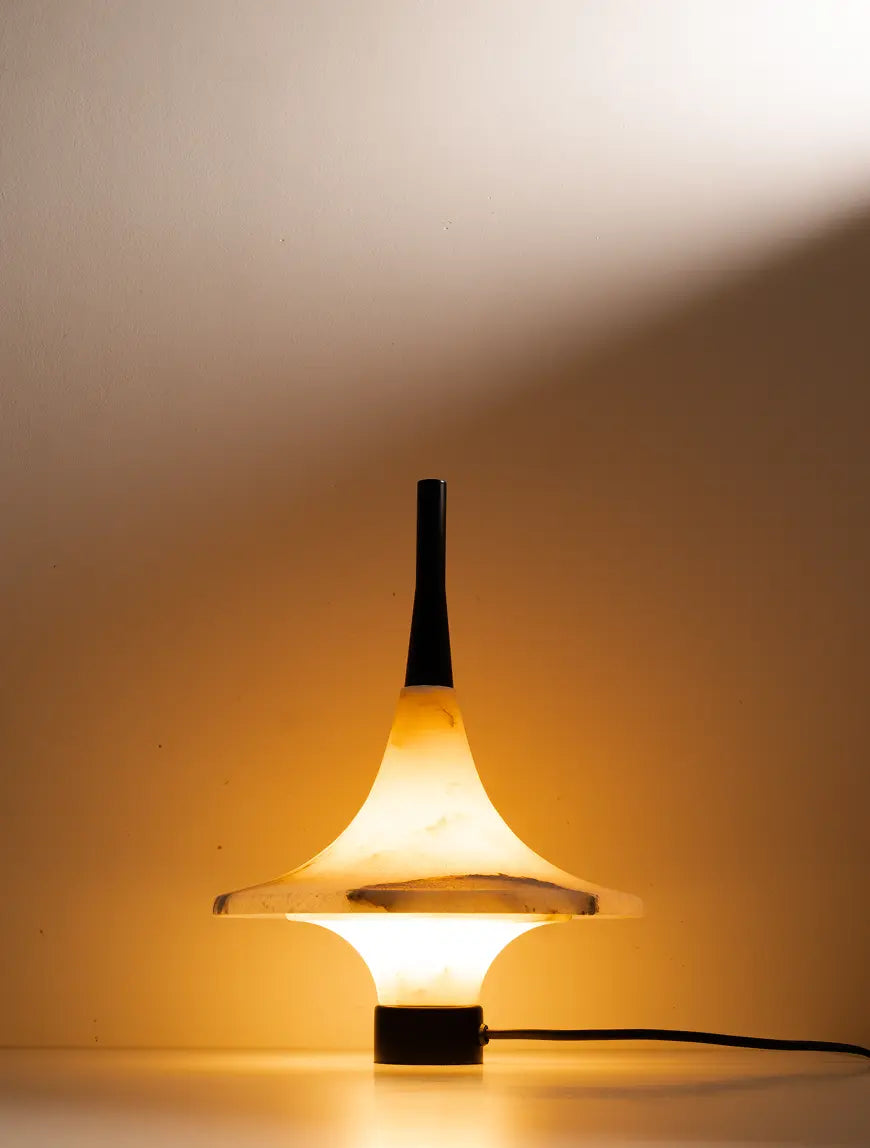 Gharko premium marble table lamp glowing with warm ambient light