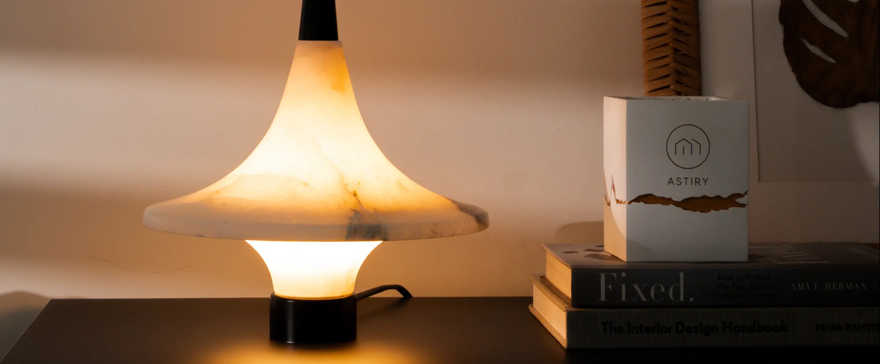 Gharko luxury marble table lamp on table with decor accents
