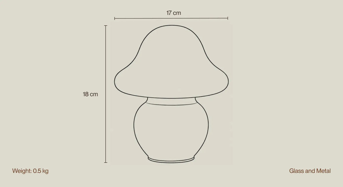 Mini Mushroom Orange Glass Table Lamp materials, dimensions and weight