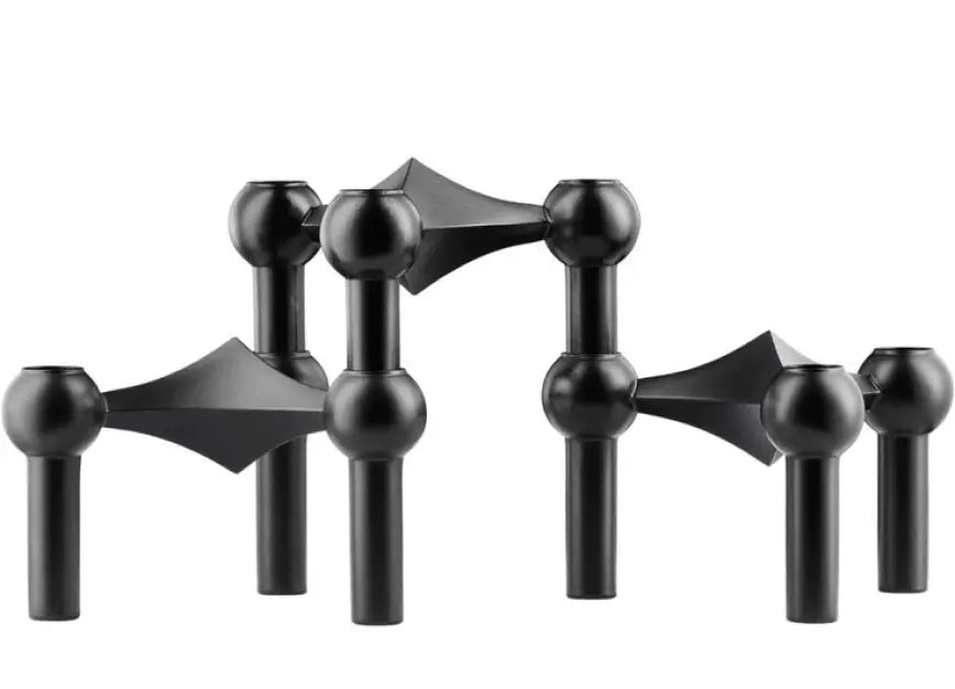 Stackable black candle holder with geometric modular design for modern decor