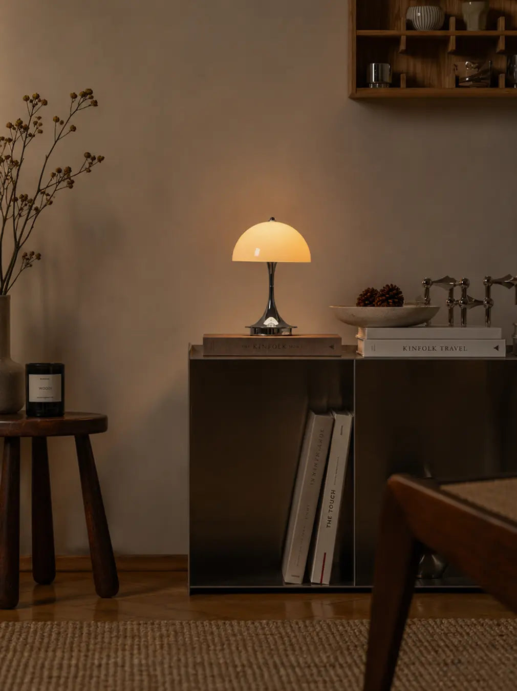 Nova Pure portable LED mushroom lamp styled in modern cozy living room
