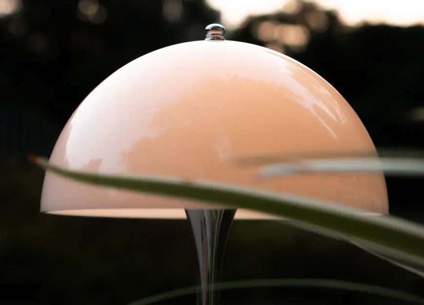Close-up of premium mushroom lamp with soft warm LED lighting