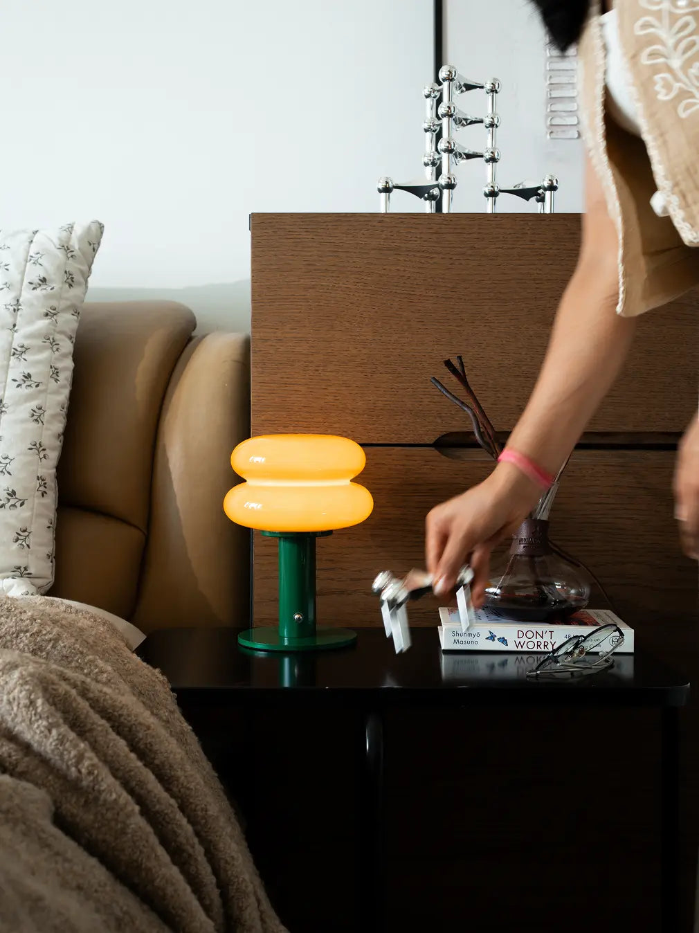 Rechargeable orange table lamp with warm ambient glow for bedside decor