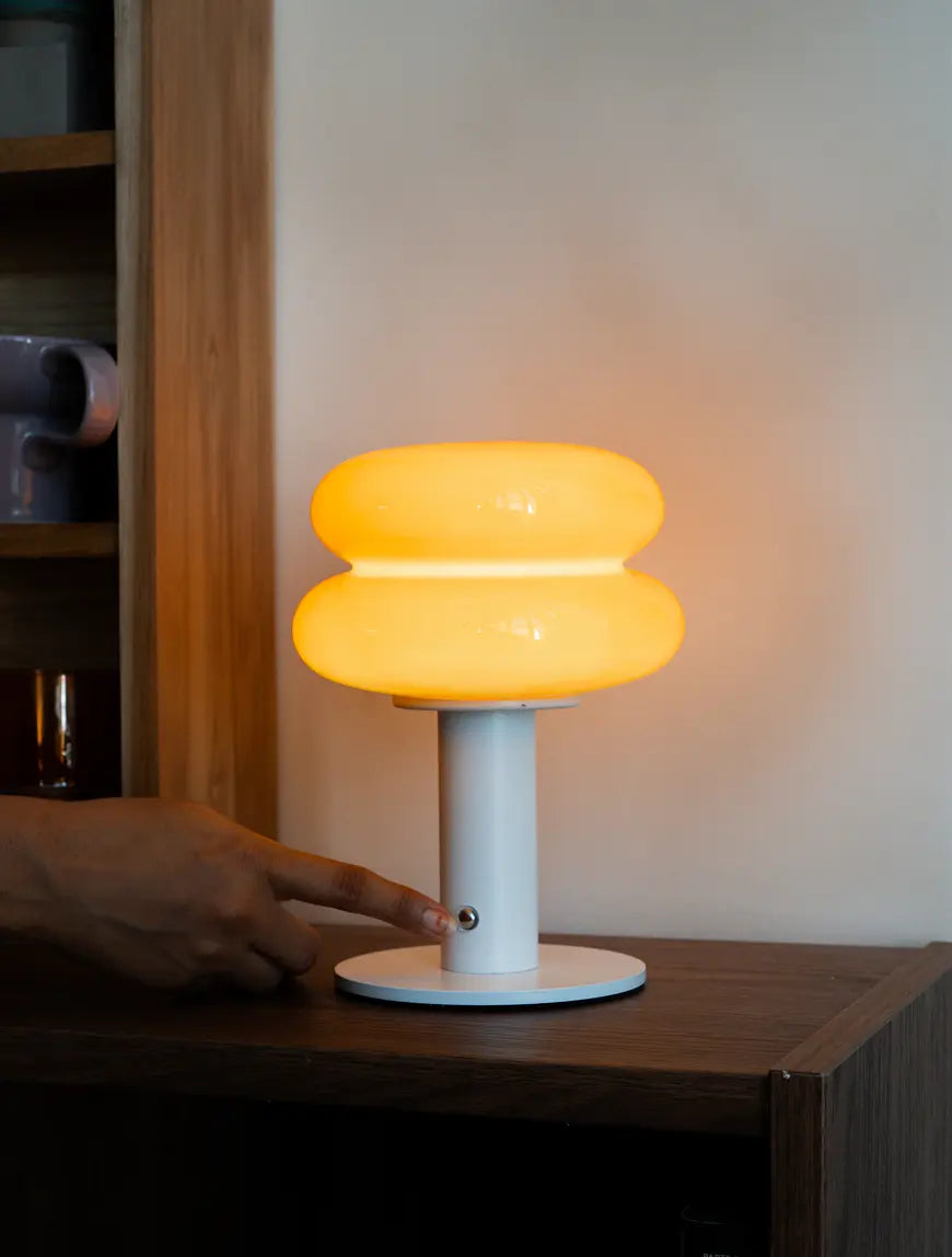 Touch dimmable portable table lamp with warm LED glow and cordless convenience