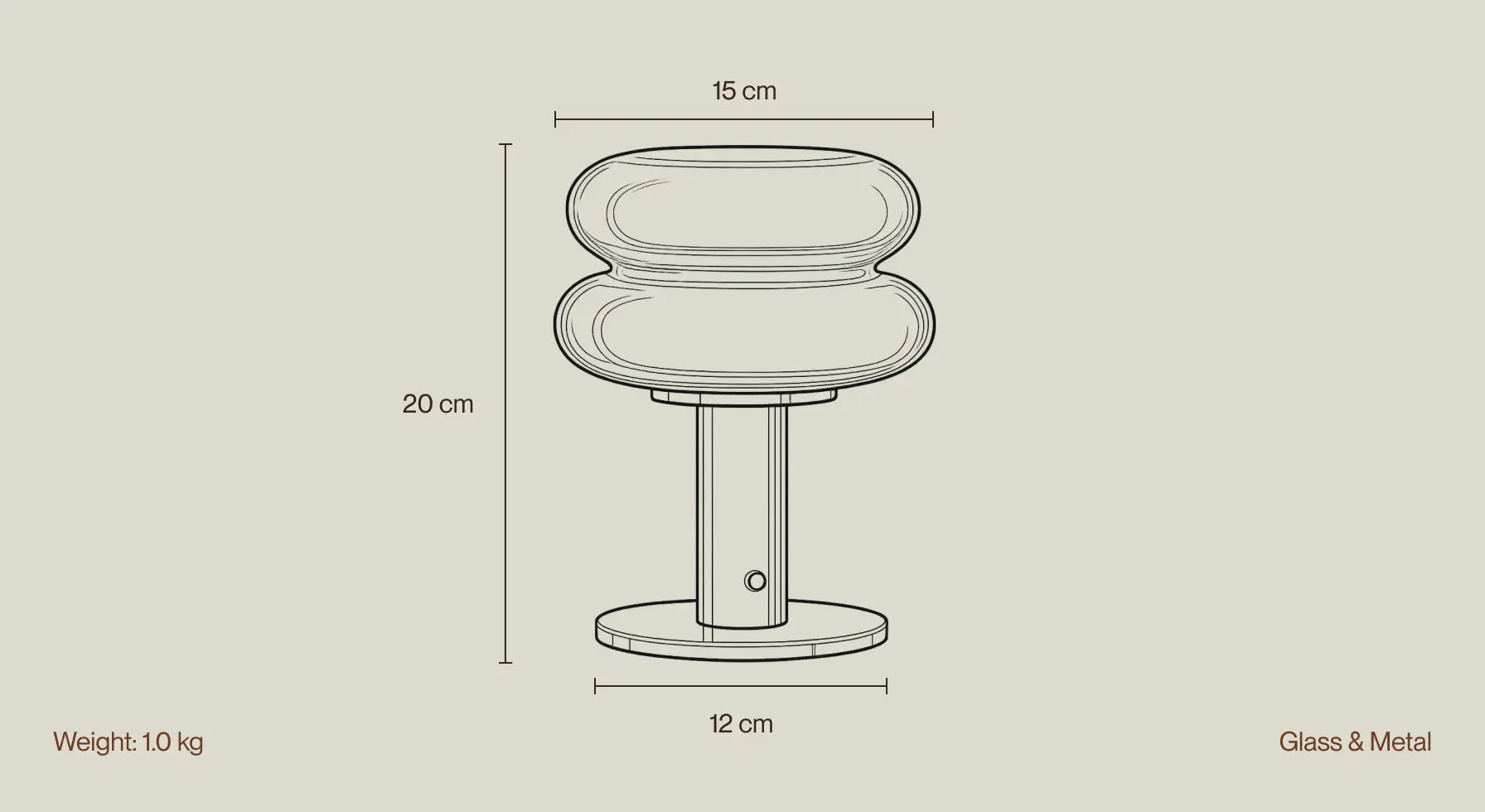 Orbit Yellow wireless table lamp dimensions and material detail illustration